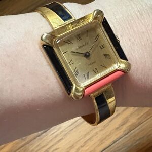Vintage Pierandre Gorgeous Gold, Black and Red WORKING Watch with Roman Numerals